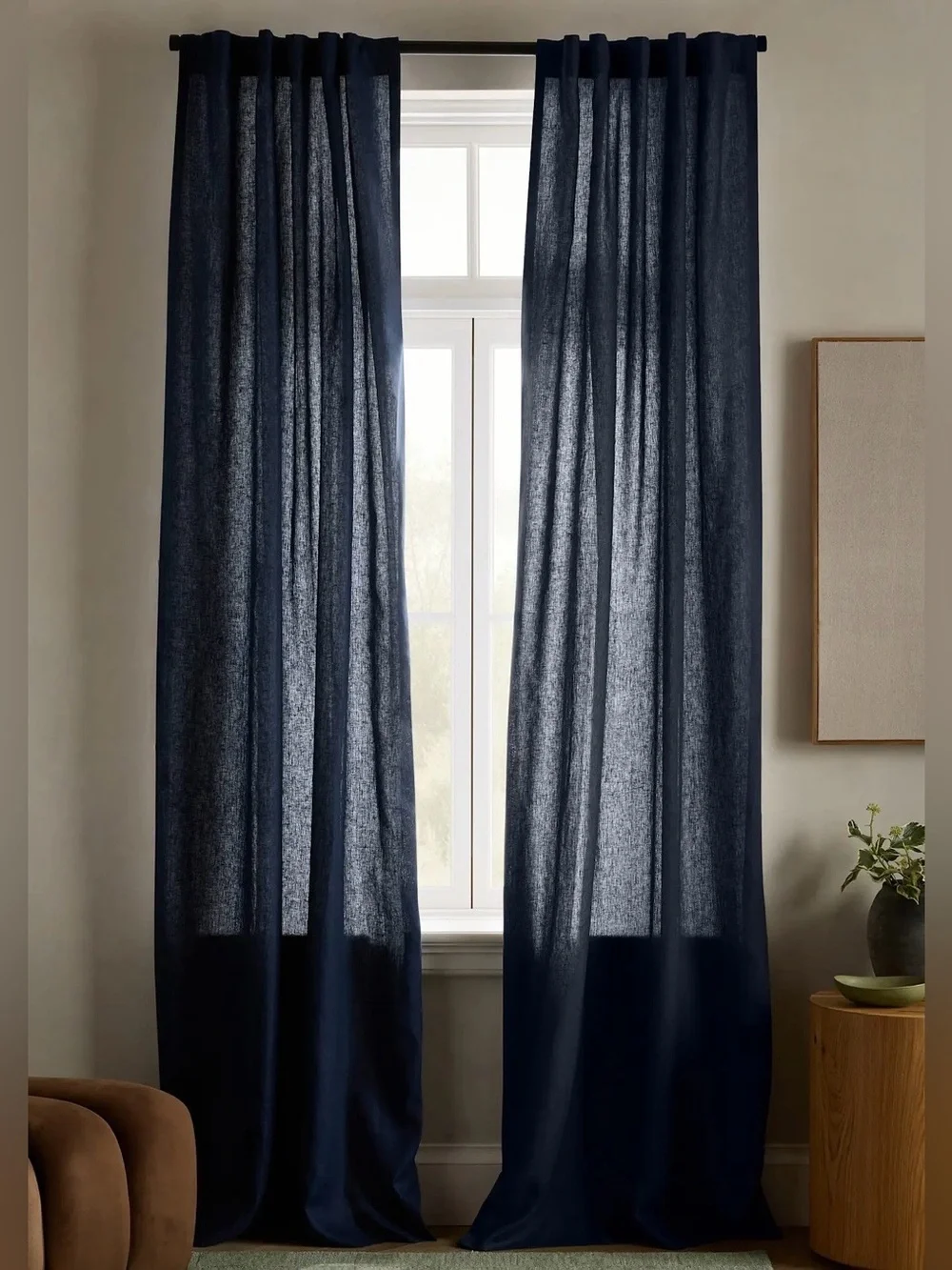 NWOT Quince European Linen Curtain - Single Panel, 96 X 84 (Navy)  MSRP $134